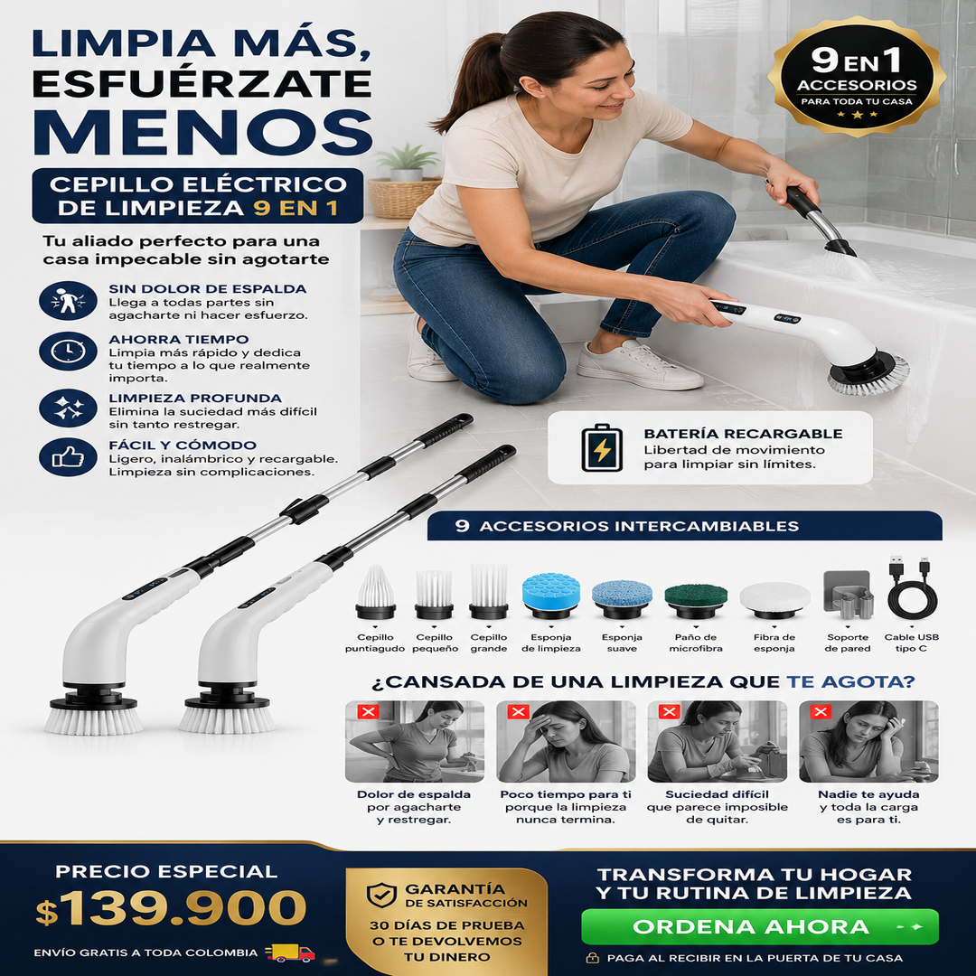 COMBO CEPILLO ELECTRICO LIMPIEZA 9 EN 1